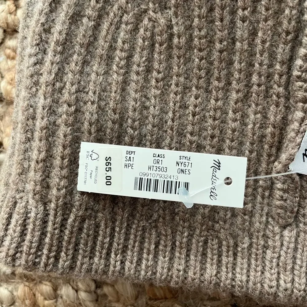 Madewell Knit Beanie Wool Cashmere Blend Heather Pecan Taupe NWT